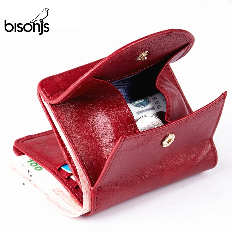 Economici BISON DENIM Raccoglitore Del Cuoio Genuino Supporto di Carta Del Raccoglitore di Modo Delle Donne Femminile Della Borsa Della Moneta Mini Sacchetto Dei Soldi Della Frizione Per Le Ragazze B3274