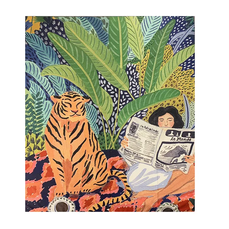 Animal series design Nordic INS hanging tapestry background cloth Boho Decor Wall Cloth tapestry jungle tiger girl