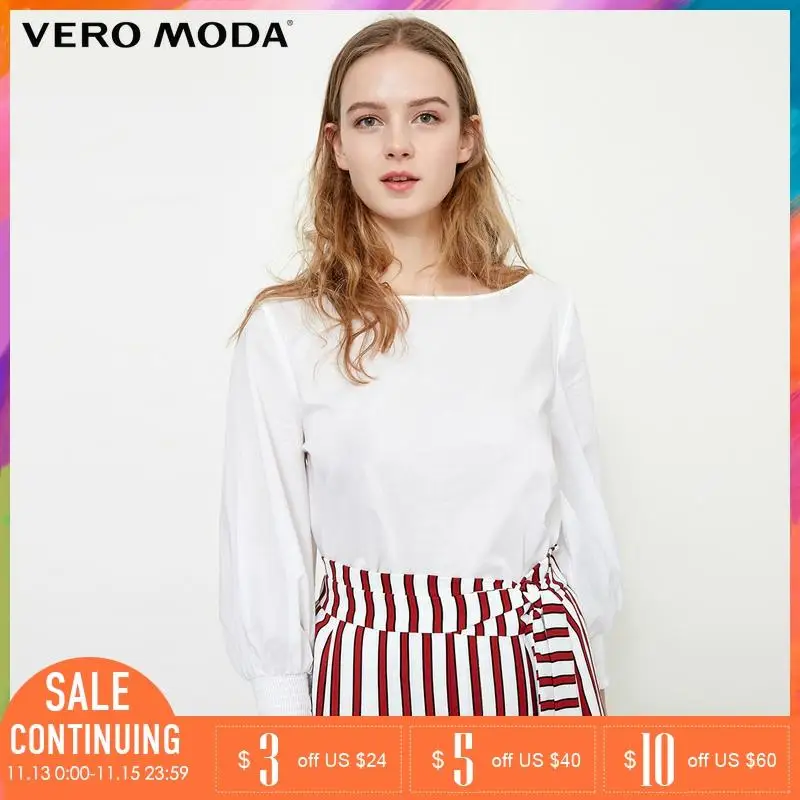 Vero Moda 2019 Весенняя новая простая плиссированная рубашка с воротником лодочкой и