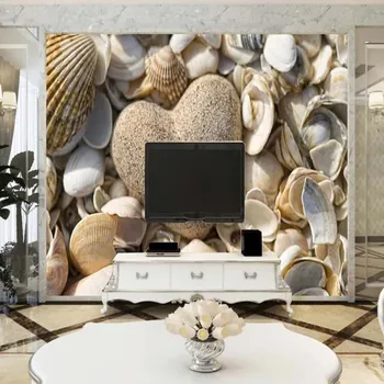 

Milofei manufacturers custom beach shell heart-shaped stone background wallpaper mural