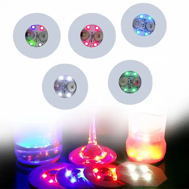 Promoción Posavasos LED decorativos para fiesta en club nocturno, Con 3 modos de cambio de Color plano, tablero de núcleo de espuma alimentado por Batería estable, 4 luces, botella de vino KJnJDqARg