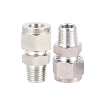 

1/4" 1/2" BSP NPT Male Thread x 8mm 10mm 12mm 1/4 1/2 OD Tube Double Ferrule Compression Fitting Connector Stainless Steel 304