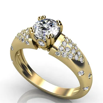 

Huitan National New Design Women Ring for Wedding Ceremony Gold Color Dazzling Crystal Zircon Stone Noble Female Party Rings