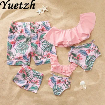 

New family women swimwear bikinis set girls swimsuit children kids boy swim wear beachwear swimsuit men swim pants swimming suit