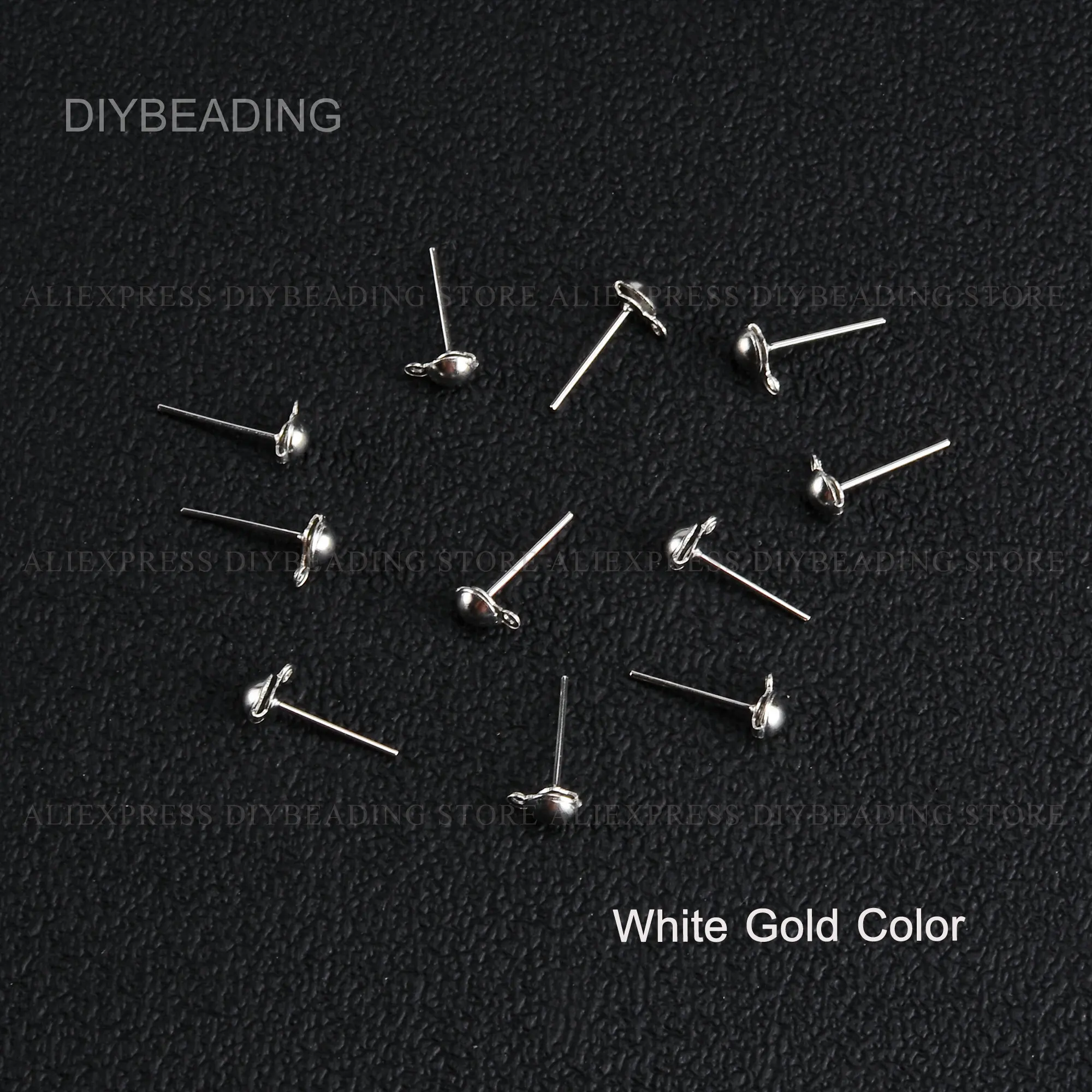 50-1000 Pcs Ball Stud Earring Post with Ring/Loop 4mm 6mm White Gold/KC Gold/Gold/Silver Plated Iron Dot Post for Earring Making