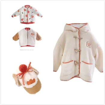 

Pre-sale 2020 AW RJ Cartoon Print Imitation Lamb Fur Jacket for Boys and Girls Children Double-sided Jacket Bandage Hooded Coat