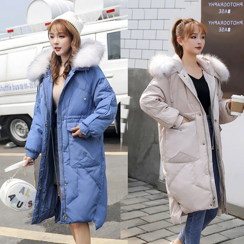 

2019 New Big Pocket White Duck Down Natural Big Fur Collar Down Jacket Long Thickening Winter Womens High Quality Coat Cc122