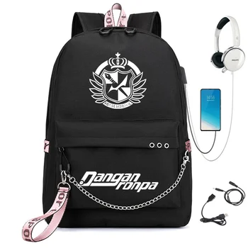 

Anime Danganronpa: Trigger Happy Chain Backpack For Women USB Charge Canvas Student Backpack For Teenagers Boys Girls School Bag