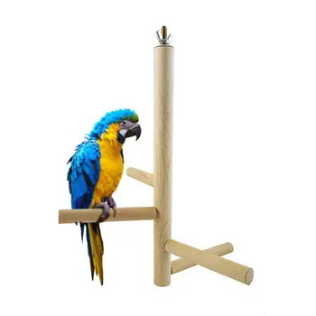 

1pc Pet Bird Parrot 4 Bars Wood Rotating Perches Standing Ladder Rack Play Toy
