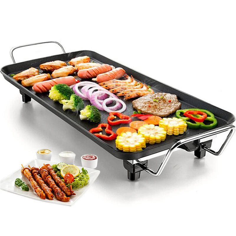 

Kitchen Portable Smokeless Plate Barbecue Grill Adjustable Temperature Non Stick Electric Teppanyaki Table Party Camping BBQ