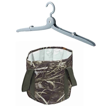 

1 Pcs Lightweight and Durable Compact Collapsible Water Bucket & 10 Pcs Folding Hanger Multi-Functional Hanger (Blue)