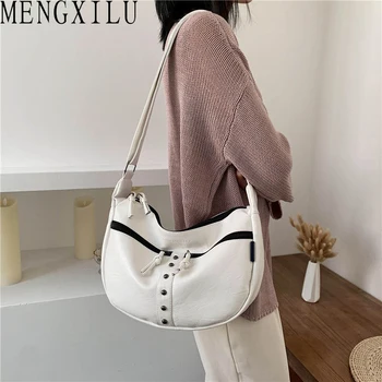 

MENGXILU Fashion Rivet PU Leather Shoulder Bag Zipper Purse Female Handbag Saddle Crossbody Bags For Women 2020 Sac A Main Femme