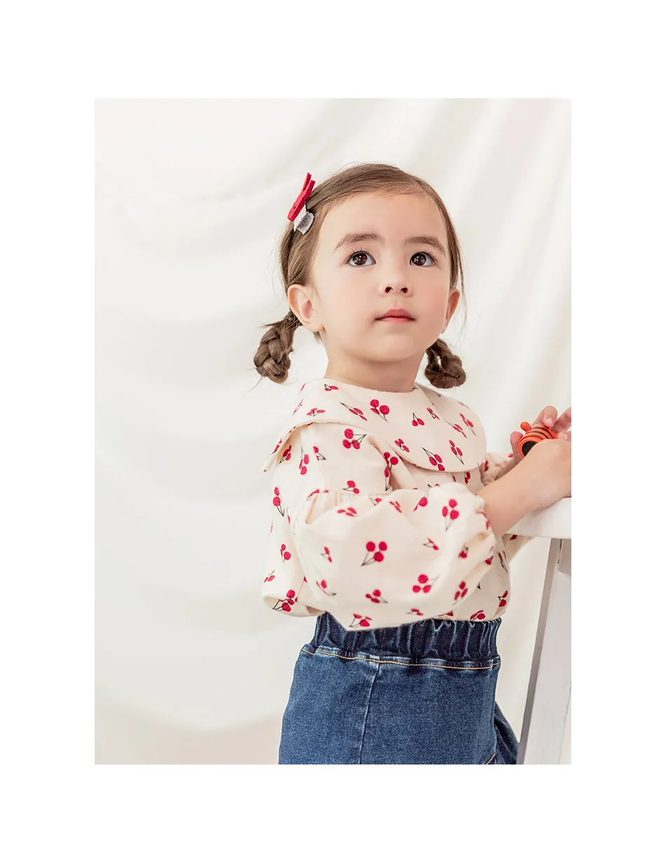 Babe Progenitor South Korea Childrenswear Autumn Pure Cotton Soft And Comfortable Full Version Printed Ruffled Collar GIRL'