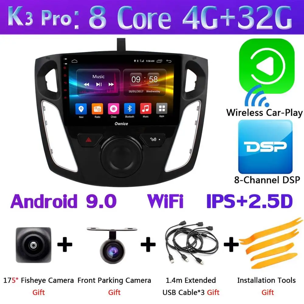 360 ° панорамная 4 × камера 4G LTE Android 9,0 4+ 64G SPDIF DSP CarPlay Автомобильный мультимедийный плеер для Ford Focus 3 mk3 2012- gps радио - Цвет: K3 Pro CarPlay