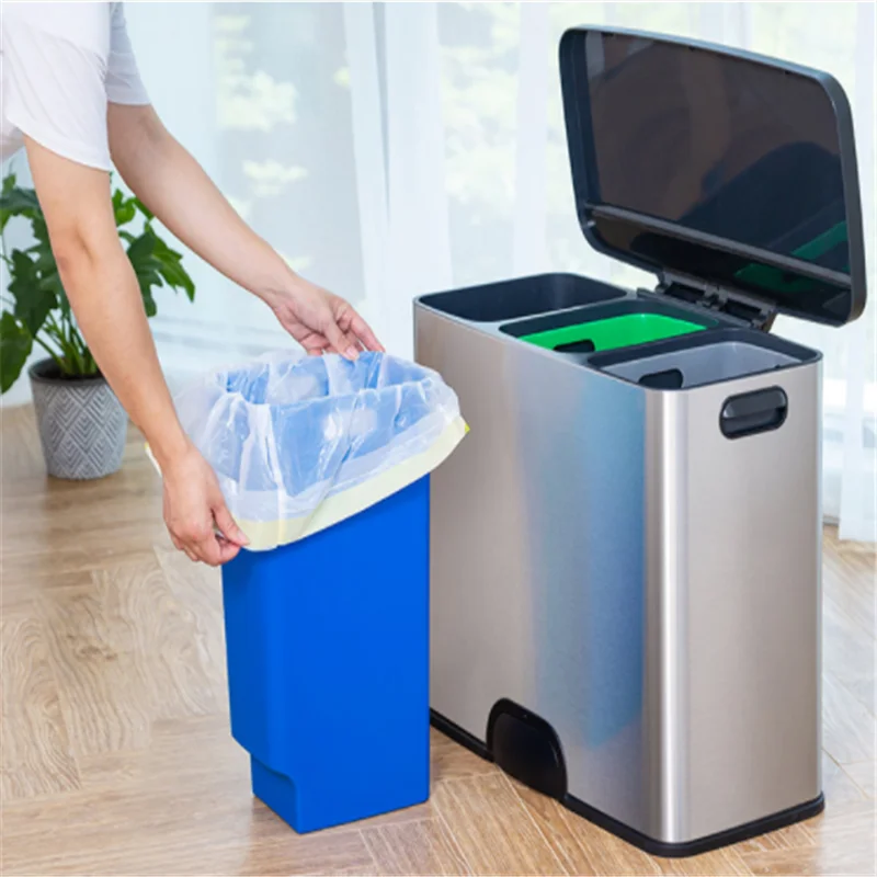Ninestars 45 liter trash can Three-class electronic light touch stainless steel Classified Waste Bi
