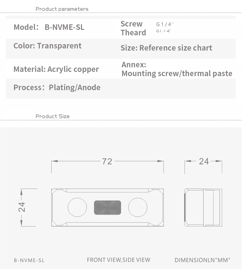  BYKSKI Memoy Block M.2 für SSD Festplatte Kupfer + Transparent Acryl Wasser Kühlsystem Heizkörper