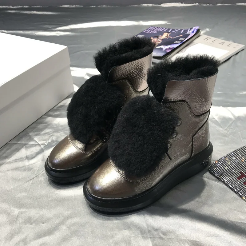 Женские зимние ботинки на овчине; Botas Feminina; женская обувь на платформе; ботинки до середины икры; Теплые повседневные ботинки; botas mujer; sapato feminino