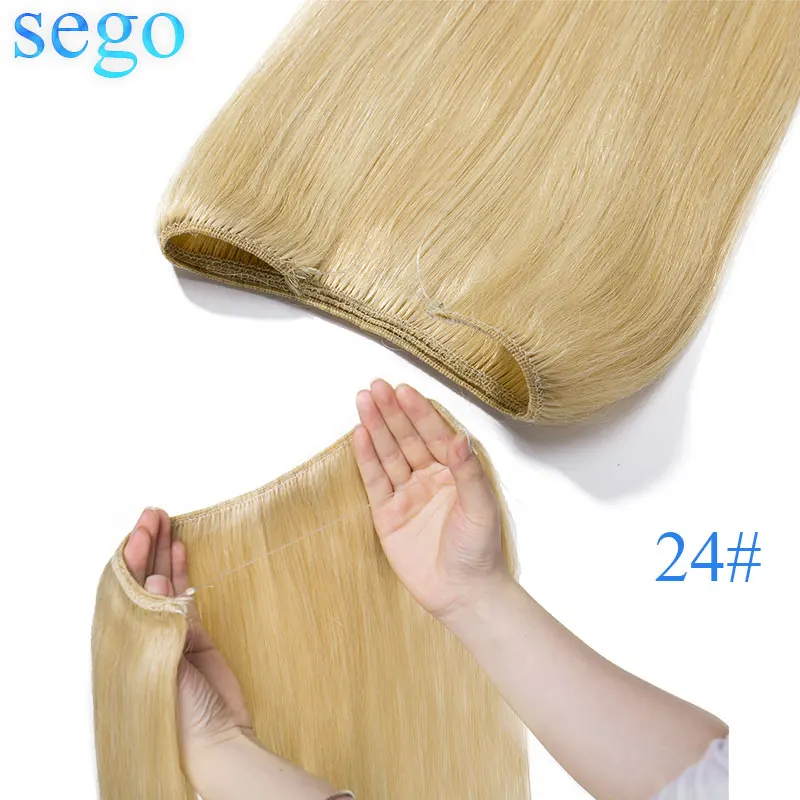SEGO 60g-80g 16"-24" Invisible Wire Flip in Hair Extensions Straight Brazilian Non-Remy 100% Human Hair Weft Fish Line Hair