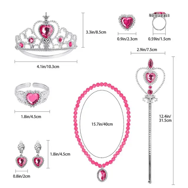 Girls Princess Costume Crown Magic Wand Necklace Earrings Set Necklace Gloves Accessories Beauty Sets Christmas Party Gift 6