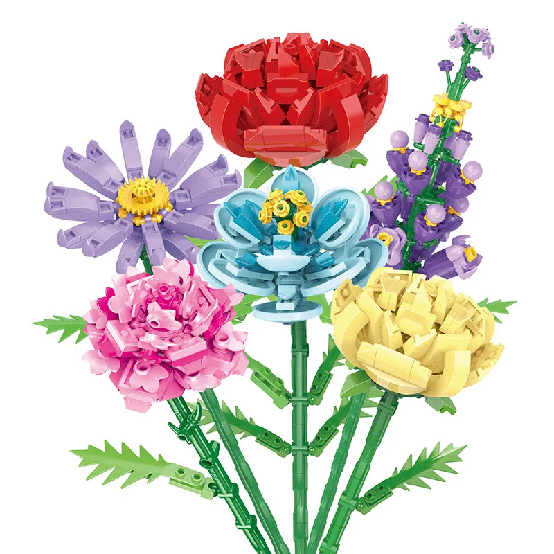 

Ideas Flowers Bouquet Building Blocks Moc Romantic Rose Flower Bricks Home Decoration DIY Toys for Girl Birthday Gift