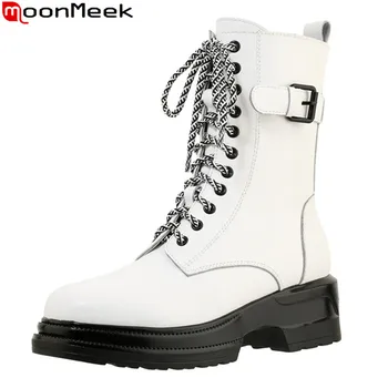 

MoonMeek 2020 New arrival women boots med heels square toe casual ladies shoes autumn winter black white color ankle boots