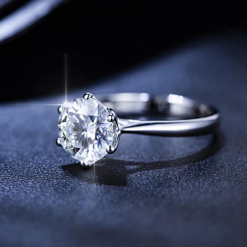 Роскошные 6 зубцов 2.0ct D Цвет Муассанит 9 к Настоящее Белое золото свадебные предложить кольца полосы ювелирные изделия для женщин невесты алмаз тест прошел