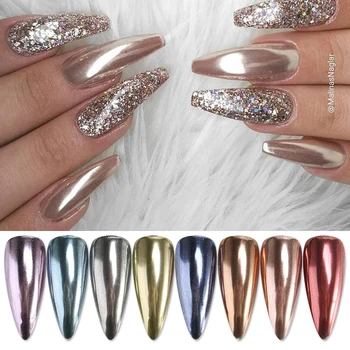 

Rose Gold Metallic Mirror Powder Nail Glitter Dazzling Nail Glitter Chrome for UV Gel Silver Holographics Pigment Dust