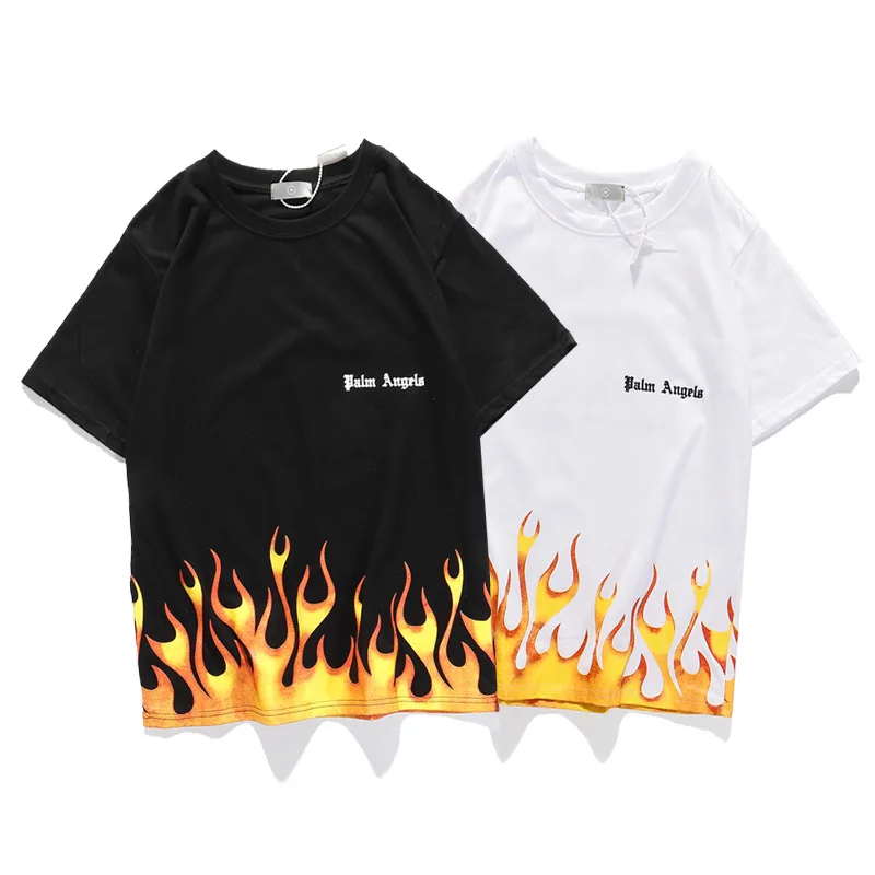 

Online Celebrity Europe And America Skateboard Popular Brand PA Palm Angel Flame Lettered Printed Short Sleeve T-shirt Men And W