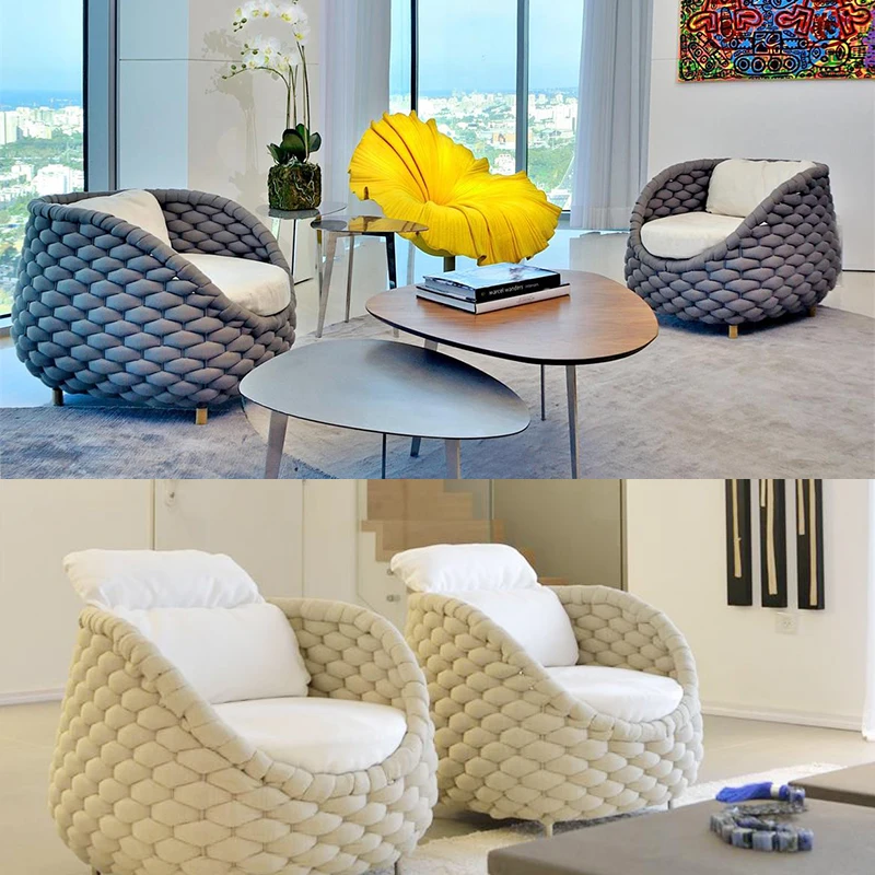 Rattan Chair Sofa Outdoor Terrace Sofa Tea Table Combination Living Room Courtyard Model Room Outdoor Furniture