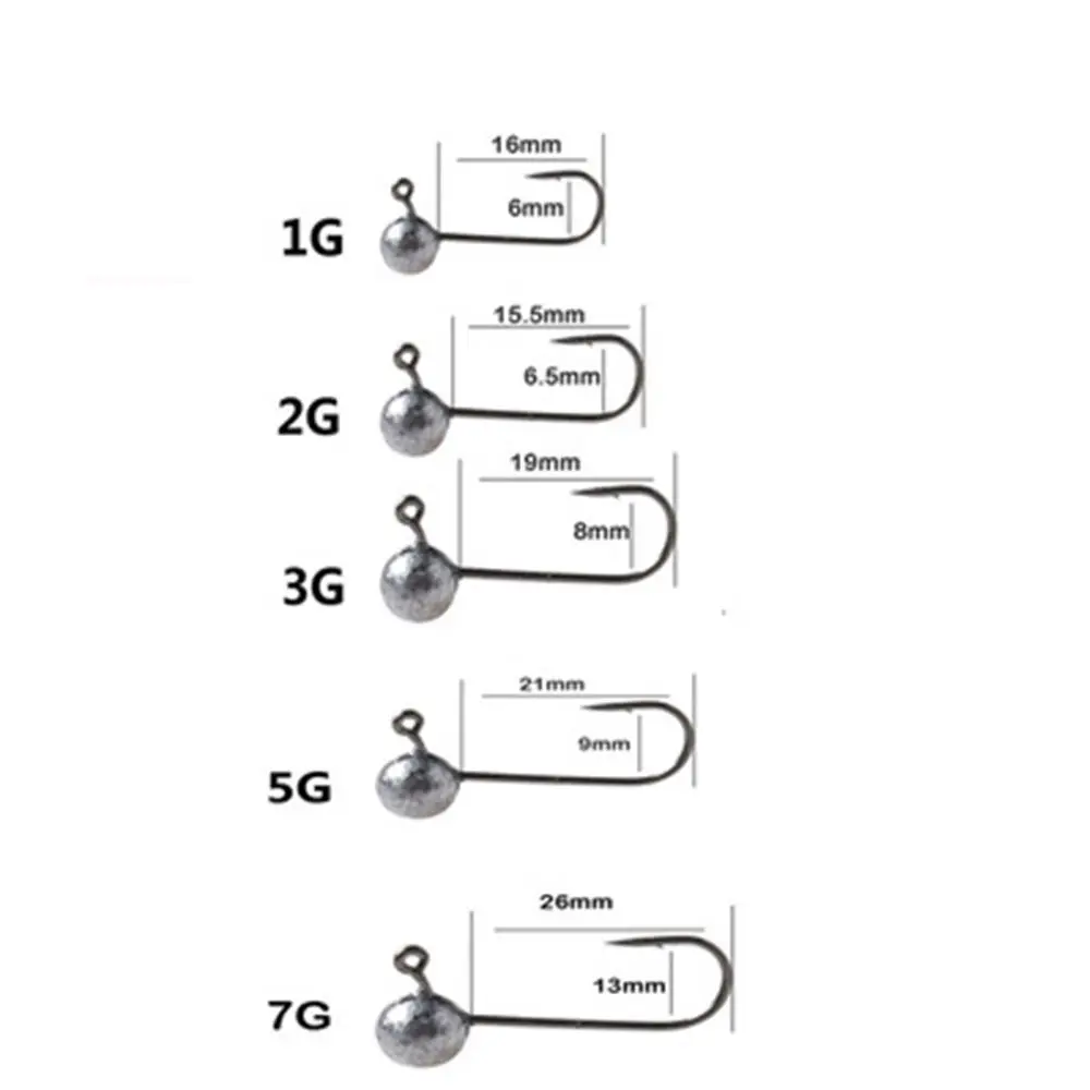 10pcs Luminous Rockfish Hook  Fishing Jigging Bait Lead Head Hook Round Head Barb Perforated Hook 1g 15g 2g 3g 5g 7g