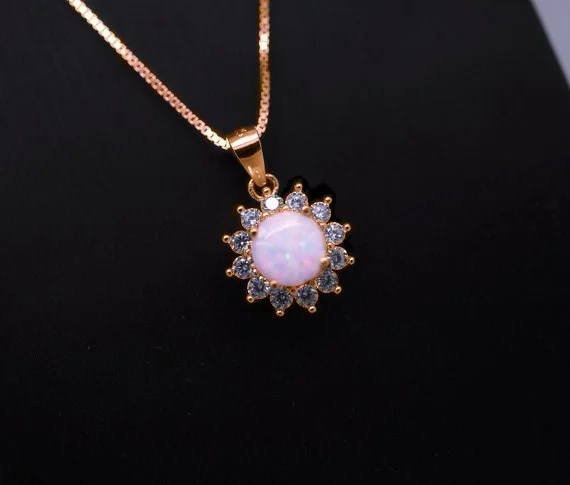 Роскошный Круглый Белый огненный опал кулон ожерелье для женщин аксессуары AAA циркон эффектное Ожерелье Свадебная вечеринка ювелирные изделия подарок