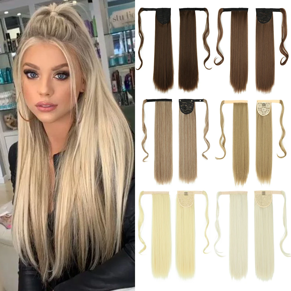 My-Diva Long Straight Heat Resistant Synthetic Ponytail Hair Extension Wrap Around  Fake Hair Clip In Brown Pony Tail