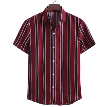 KISSQIQI Men Striped Short Sleeve Shirt Casual Creative Turn-down Collar  Men's Shirt Summer Male Tops  Maximum Asian M-3XL