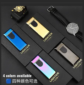 

Double arc lighter charging windproof creative usb electronic cigarette lighter fingerprint touch sensor power display tide