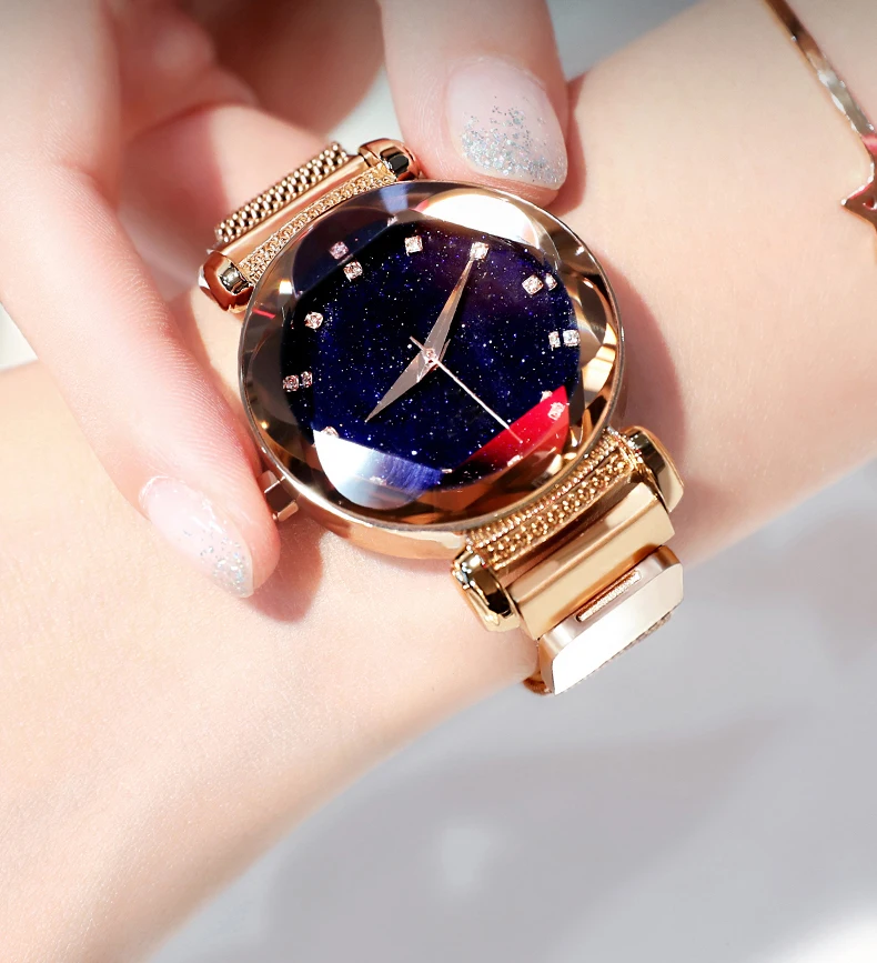 Лидер продаж для женщин магнитная пряжка звездное небо Алмазный часы Роскошные дамы нержавеющая сталь кварцевые наручные часы подарок часы дропшиппинг