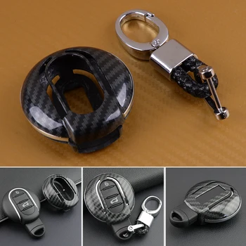 

beler Carbon Fiber Style Hard Smart Key Remote Cover Fob Case Shell Protection Chain fit for Mini Countryman Clubman Cooper 2019
