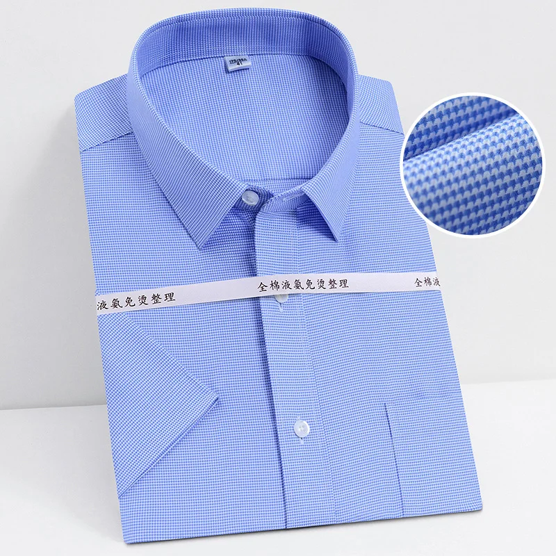 

Summer S~ 8XL men's Dress Shirts Iron-Free easy Care Short Sleeve Regular Fit Pocket Mens formal Shirts for Work