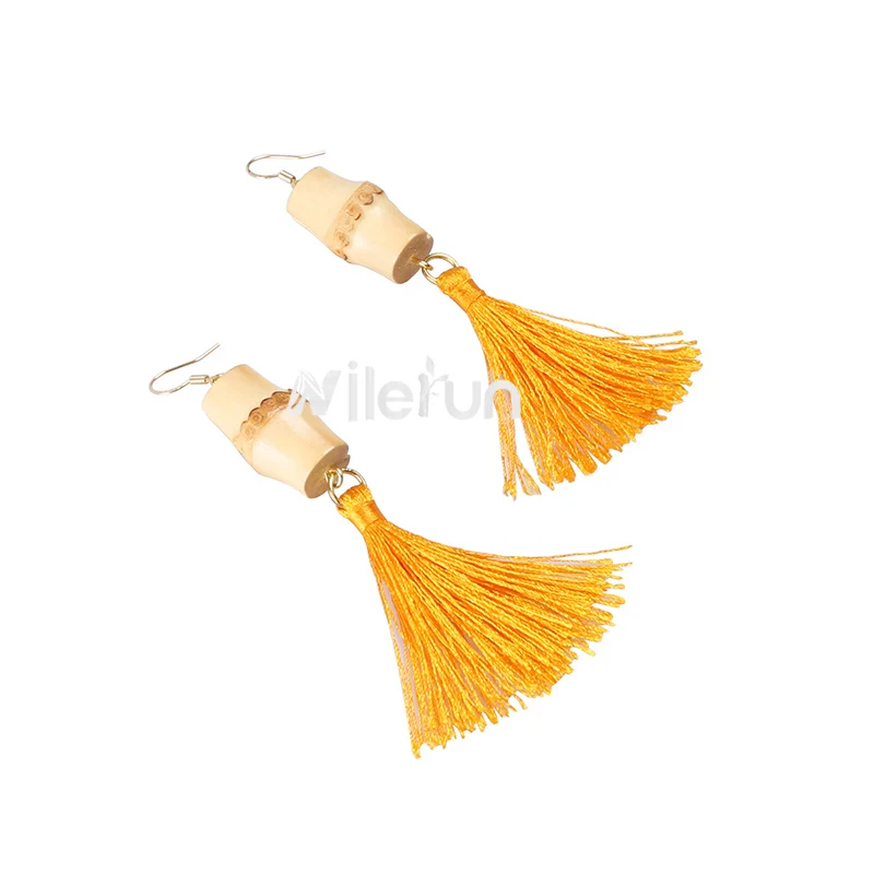 

New style drop dangling fringed earrings bamboo root long tassel earrings