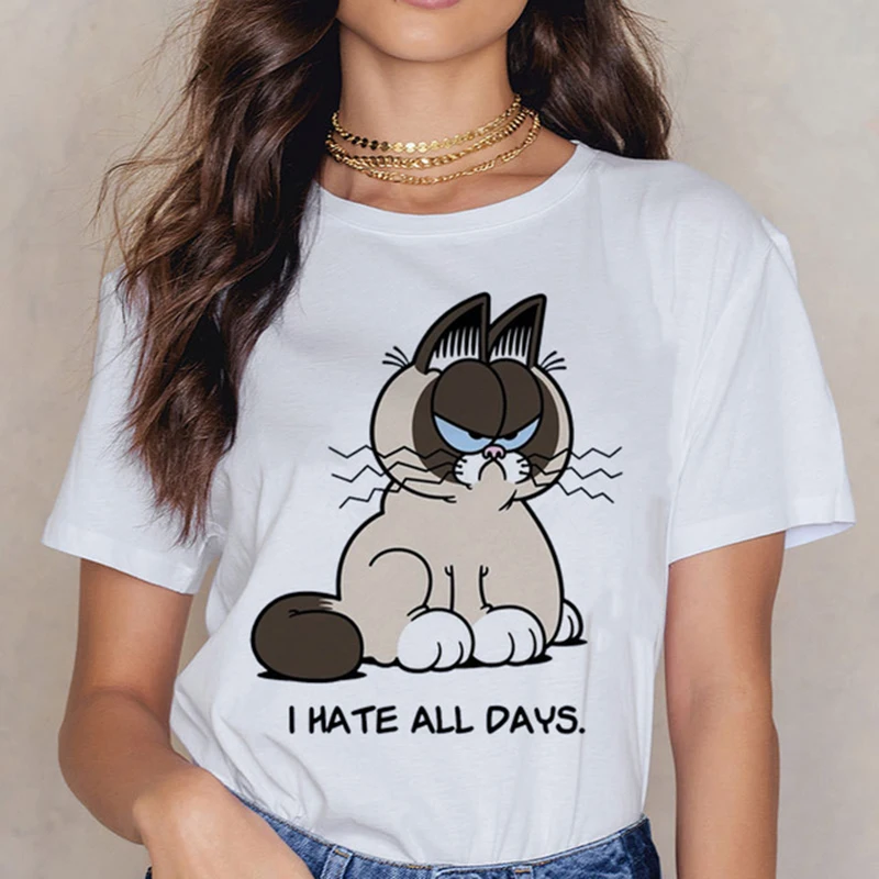 

Cute Harajuku Cat Cartoon Cotton T-shirt Cute Short-sleeved T Shirt Female Summer Fashion Casual New Tops