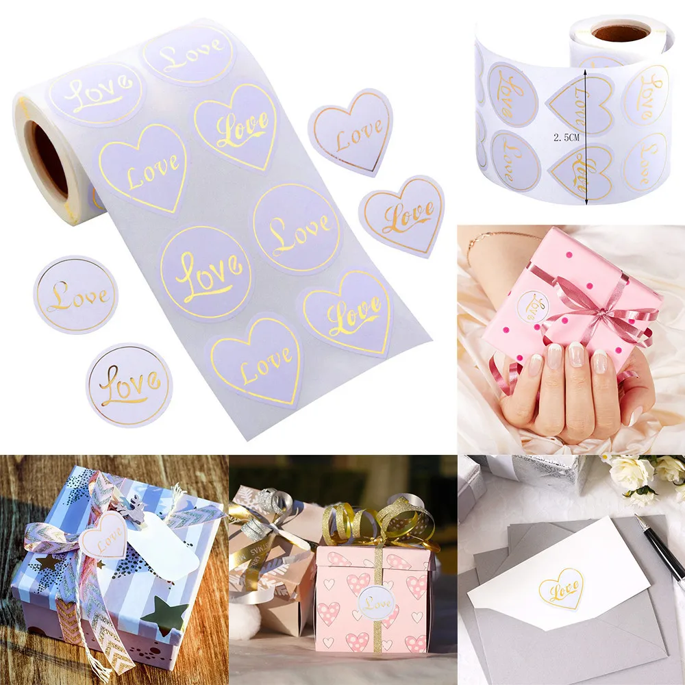 

300pcs/roll Heart Love Gift Seal Label 4 Style Adhesive Kraft Seal Sticker For Baking Stickers Diy Work Stationery Stickers