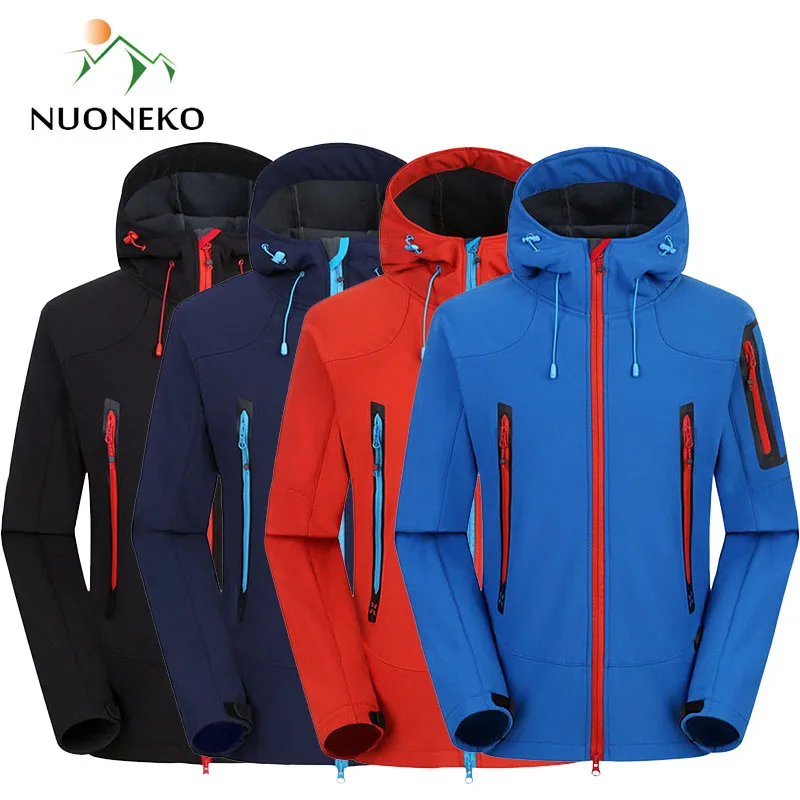 NUONEKO Softshell Jacket Mens Windproof Jackets Male Soft Shell Windbreaker Skiing Hiking Trekking Thick Fleece Warm Coats JM05 hiking jackets softshell jackets