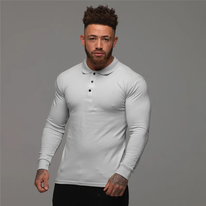 Autumn Mens Running T shirt Jogging Sports Cotton Polo Shirt Gym