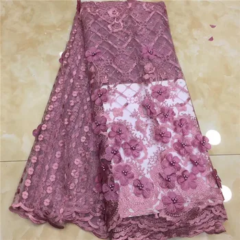 

3D Flower High Quality Lace Fabric, African Lace Fabric Onion Color Applique Embroidery Lace Fabric for Dresses X9