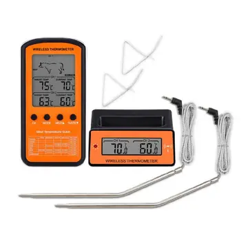 

Wireless Food Temperature Meter Lcd Display Dual Probe 8 Modes for Grill Oven
