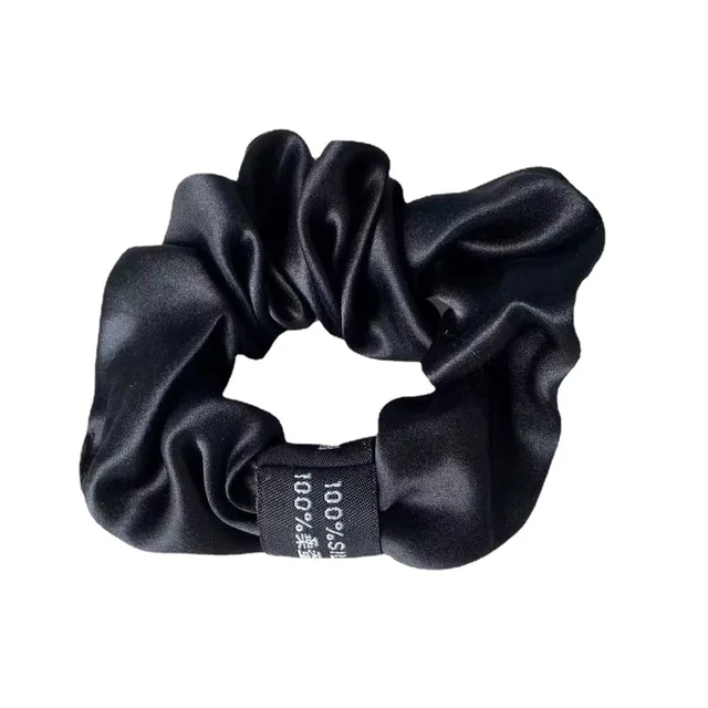 2021 New 100% Pure Mulberry Silk Large Tie Hair Silk Simple Pure Color Retro Hair Bands For Women Hair Tie Rope Accessories Girl black