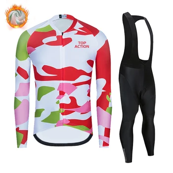 

2020 Pro Team Winter Thermal Fleece Cycling Clothes Men Long Sleeve Jersey Suit Outdoor Riding Bike MTB Clothing Bib Pants Set