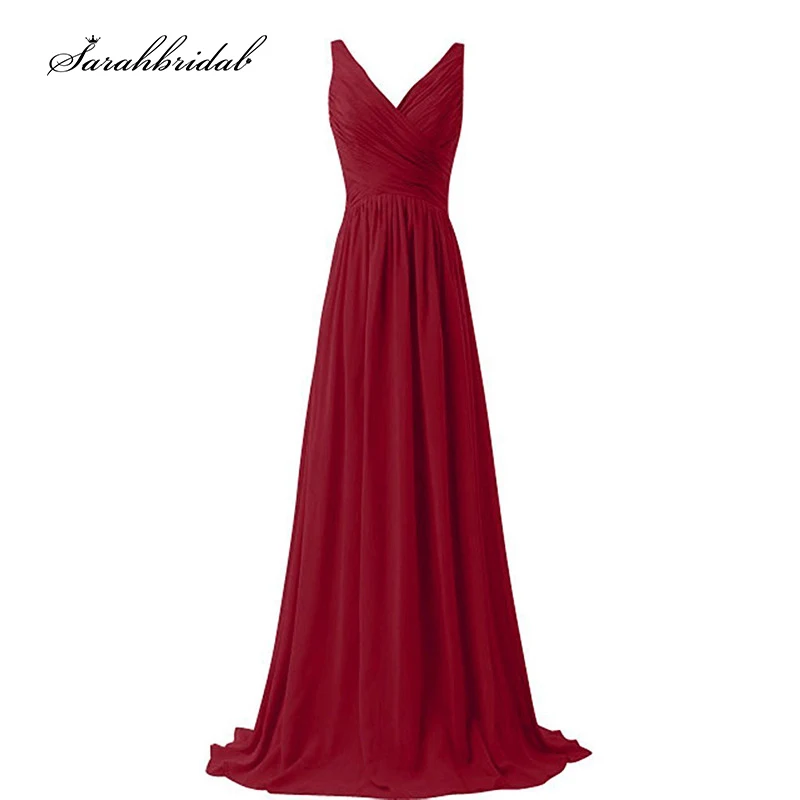 

2021 In Stock Deep V neck Chiffon A line Evening Dresses Fold Backless Robes de soirée Floor Length Prom Gowns Royal ED0020