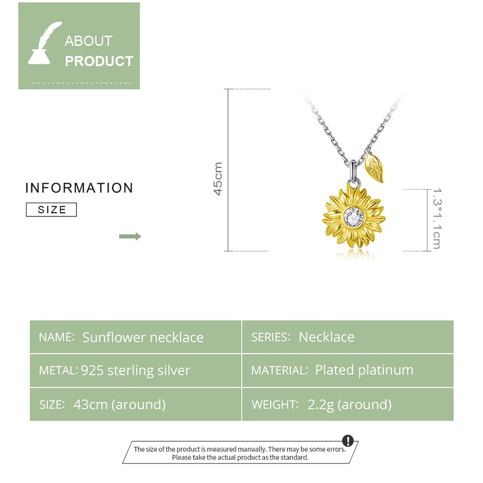 bamoer Silver Sunflower Necklace 925 Sterling Silver Gold Color Lucky Necklace Gift for Women Fashion Necklace Jewelry BSN212 Jewellery Brand Name: bamoer