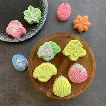 

Plastic Mooncake Mold 50/65g Cookie Cutter with 2 Stamps Hand Press Chocolate Moon Cake Mould DIY Bakeware