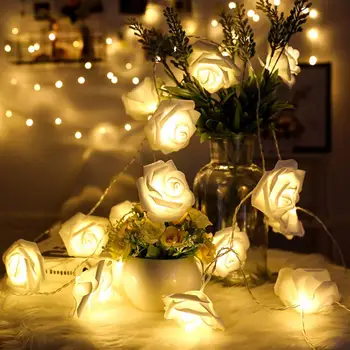 

1.2M 3M 6M AA Battery LED Rose Christmas Lights Holiday String Lights Valentine Wedding Decoration Rose Flower Garland LED lamp